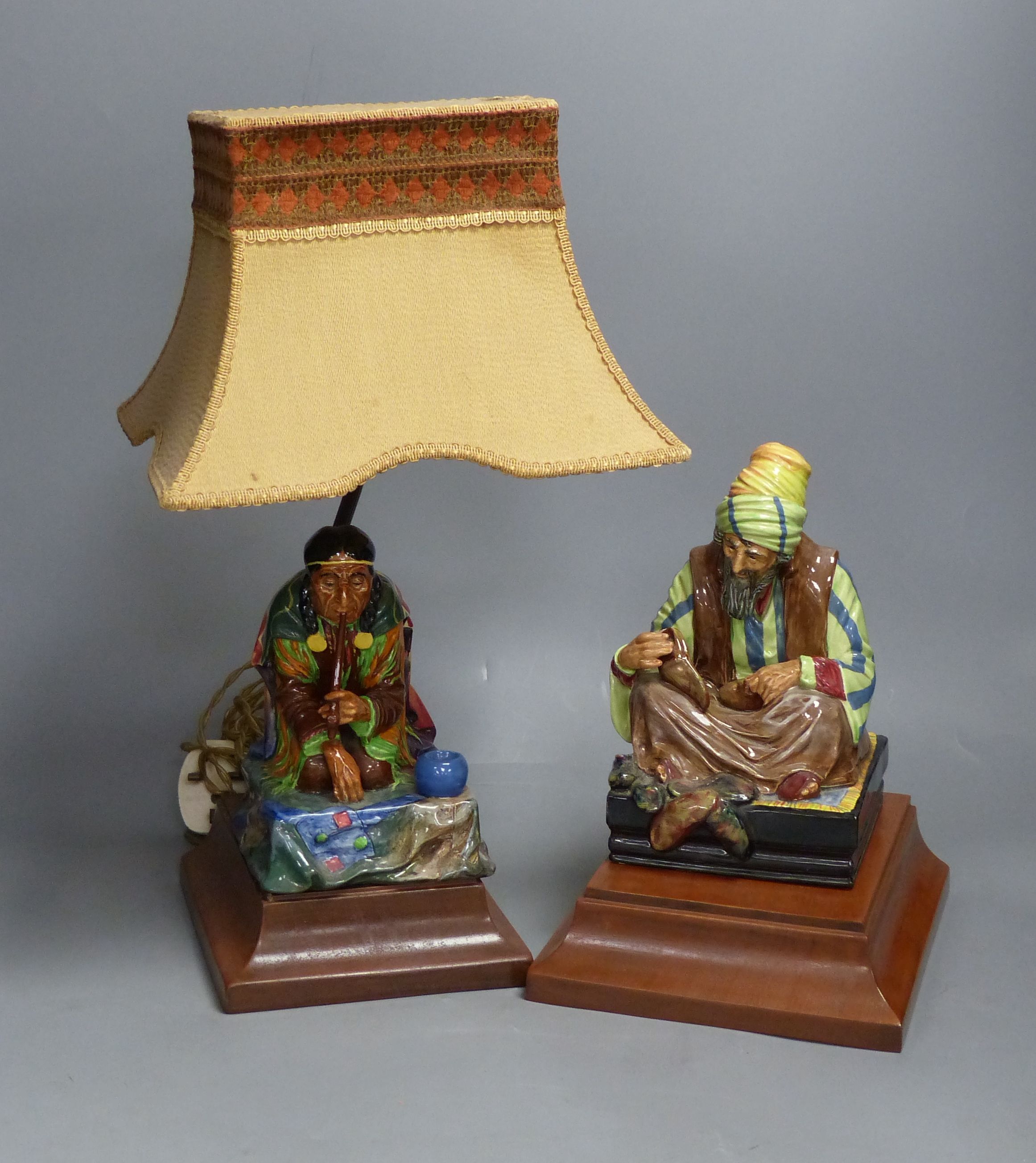 A Charles Noke for Royal Doulton, 'Cobbler', on wooden plinth and a similar figure of 'Calumet' (2)
